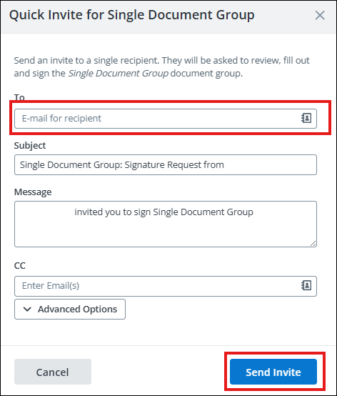 Quick invite document group name screenshot